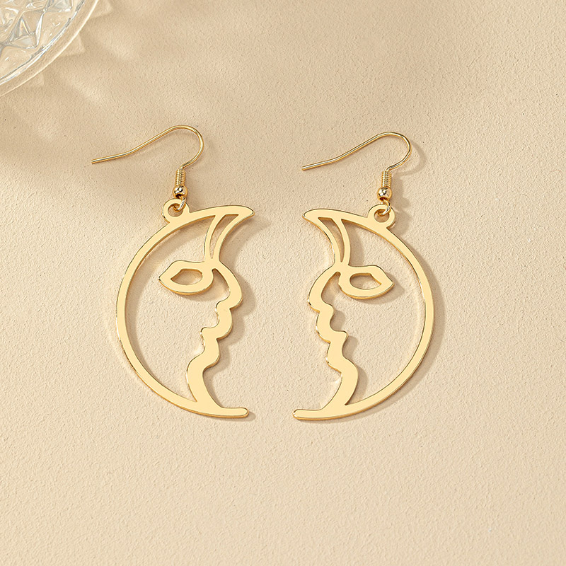 1 Pair Retro Funny Human Face Plating Alloy Gold Plated Drop Earrings display picture 5