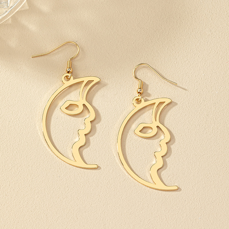 1 Pair Retro Funny Human Face Plating Alloy Gold Plated Drop Earrings display picture 8