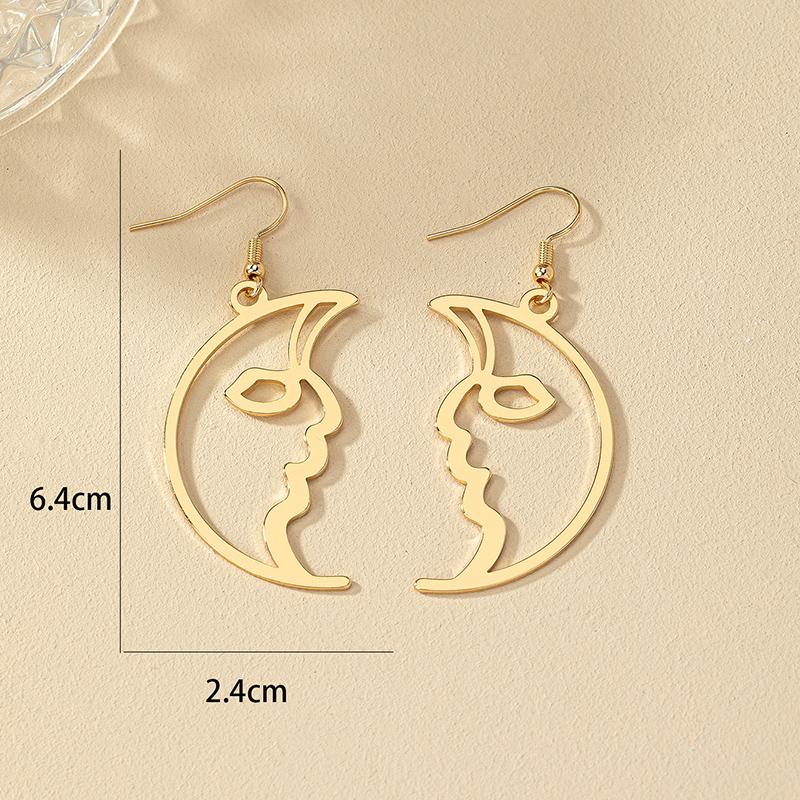 1 Pair Retro Funny Human Face Plating Alloy Gold Plated Drop Earrings display picture 11