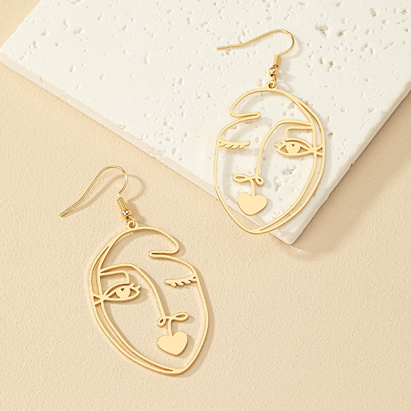1 Pair Retro Commute Human Face Plating Alloy Gold Plated Drop Earrings display picture 6