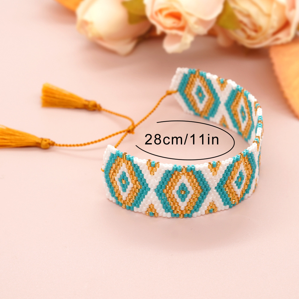 Bohemian Rhombus Seed Bead Rope Knitting Tassel Couple Drawstring Bracelets display picture 5