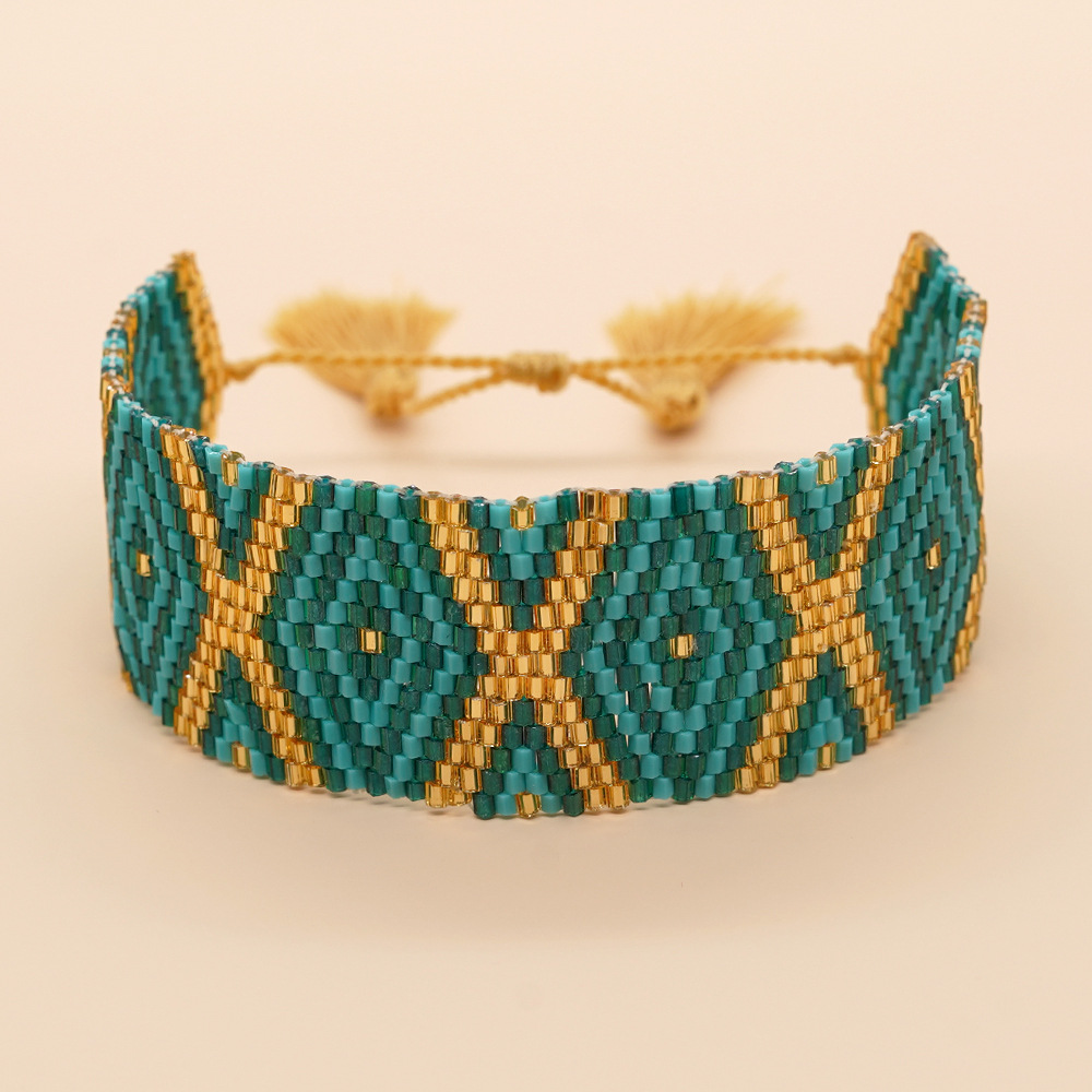 Bohemian Rhombus Seed Bead Rope Knitting Tassel Couple Drawstring Bracelets display picture 8