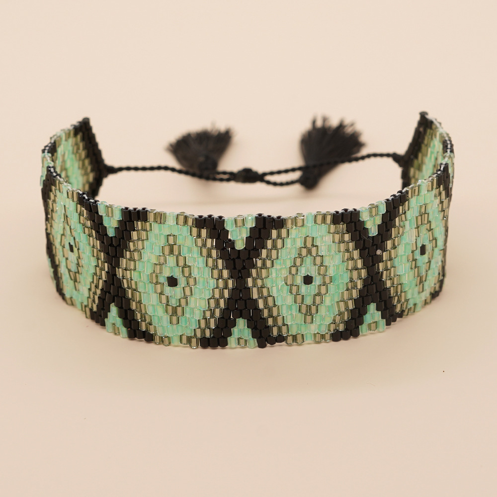 Bohemian Rhombus Seed Bead Rope Knitting Tassel Couple Drawstring Bracelets display picture 13