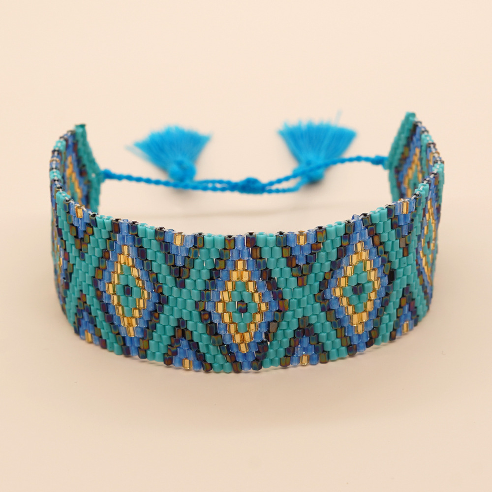 Bohemian Rhombus Seed Bead Rope Knitting Tassel Couple Drawstring Bracelets display picture 15