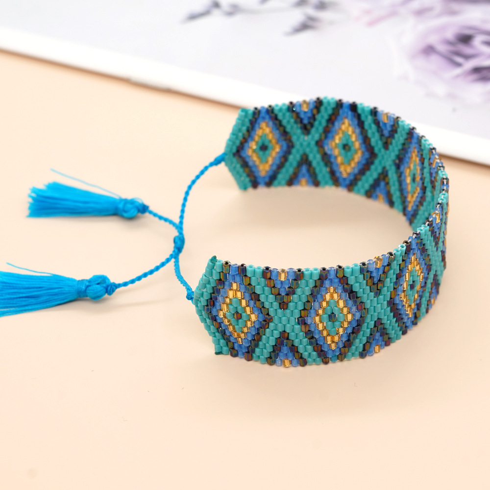 Bohemian Rhombus Seed Bead Rope Knitting Tassel Couple Drawstring Bracelets display picture 16