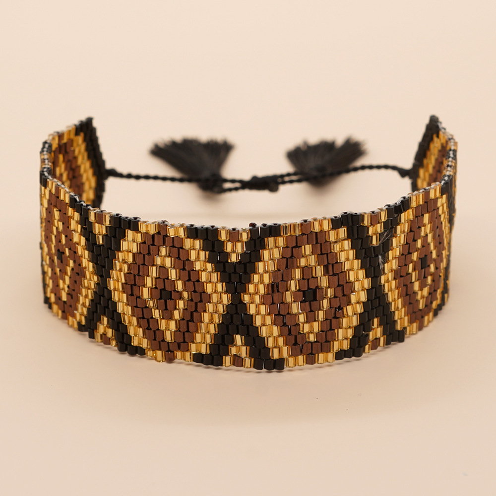 Bohemian Rhombus Seed Bead Rope Knitting Tassel Couple Drawstring Bracelets display picture 17