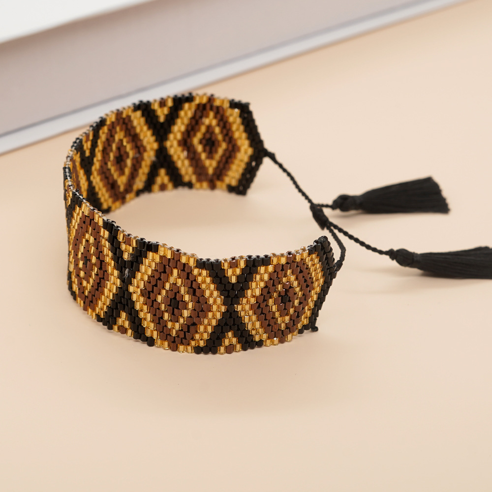 Bohemian Rhombus Seed Bead Rope Knitting Tassel Couple Drawstring Bracelets display picture 18