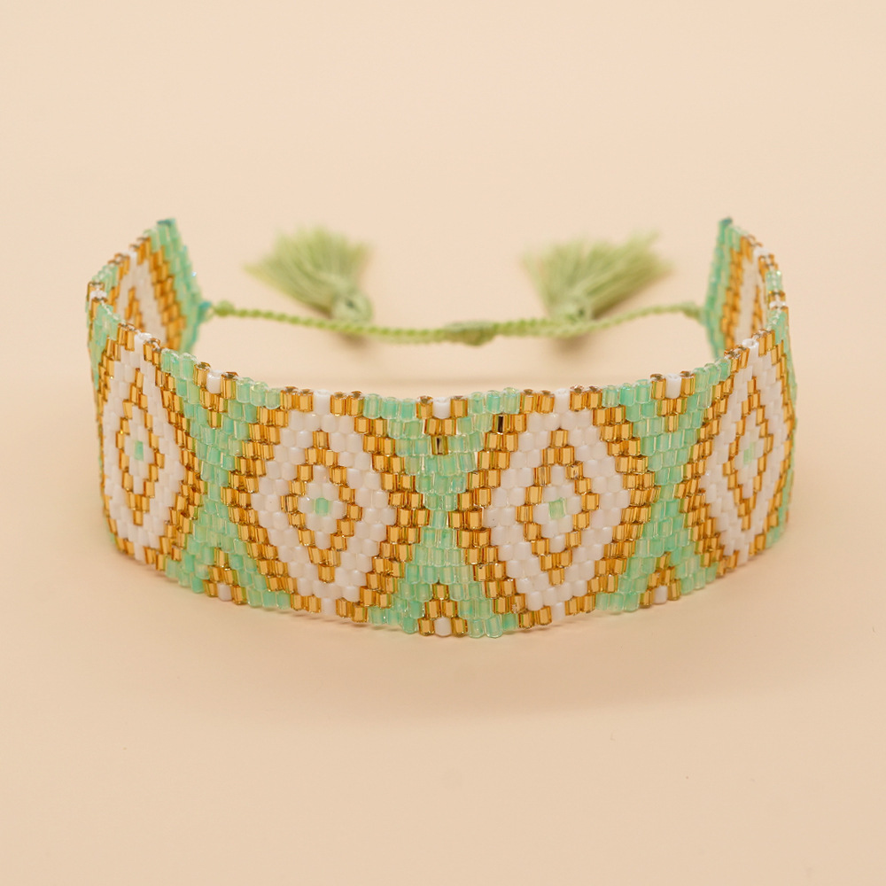 Bohemian Rhombus Seed Bead Rope Knitting Tassel Couple Drawstring Bracelets display picture 20