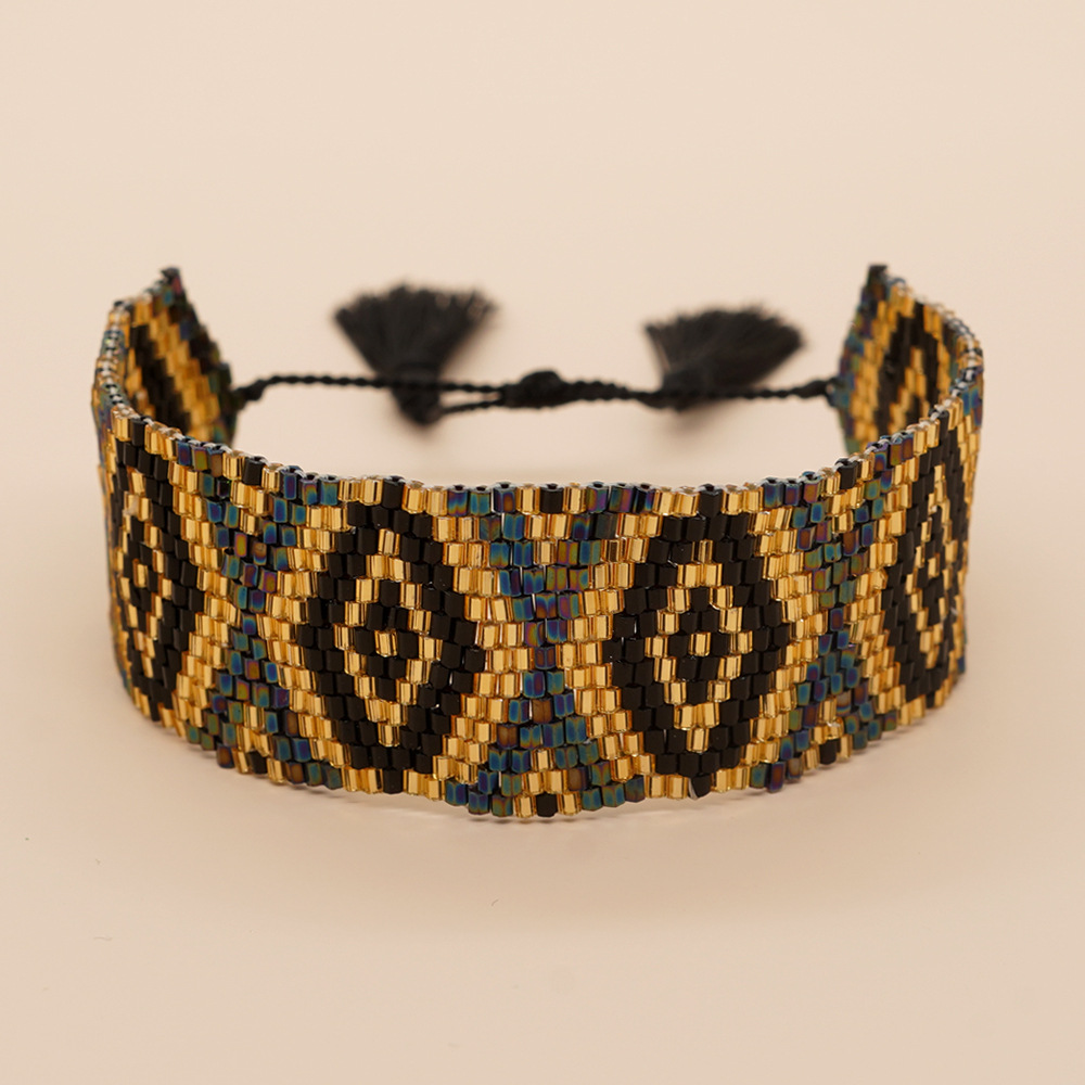 Bohemian Rhombus Seed Bead Rope Knitting Tassel Couple Drawstring Bracelets display picture 21