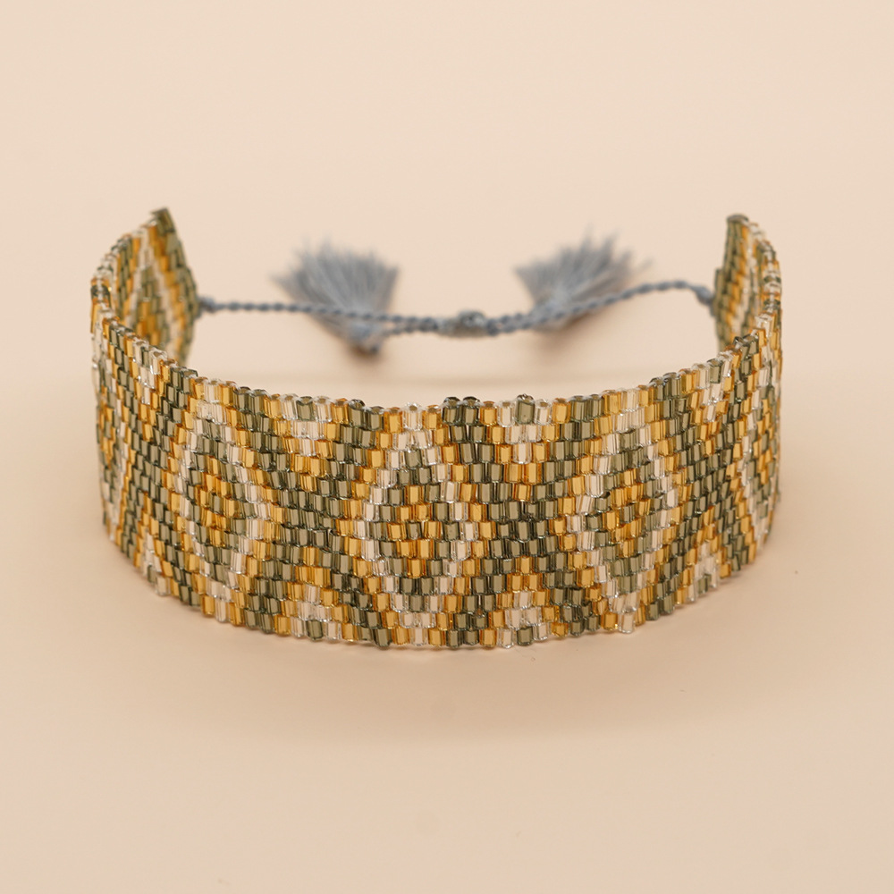 Bohemian Rhombus Seed Bead Rope Knitting Tassel Couple Drawstring Bracelets display picture 23