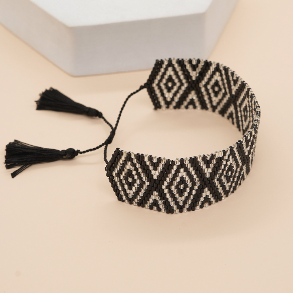 Bohemian Rhombus Seed Bead Rope Knitting Tassel Couple Drawstring Bracelets display picture 25