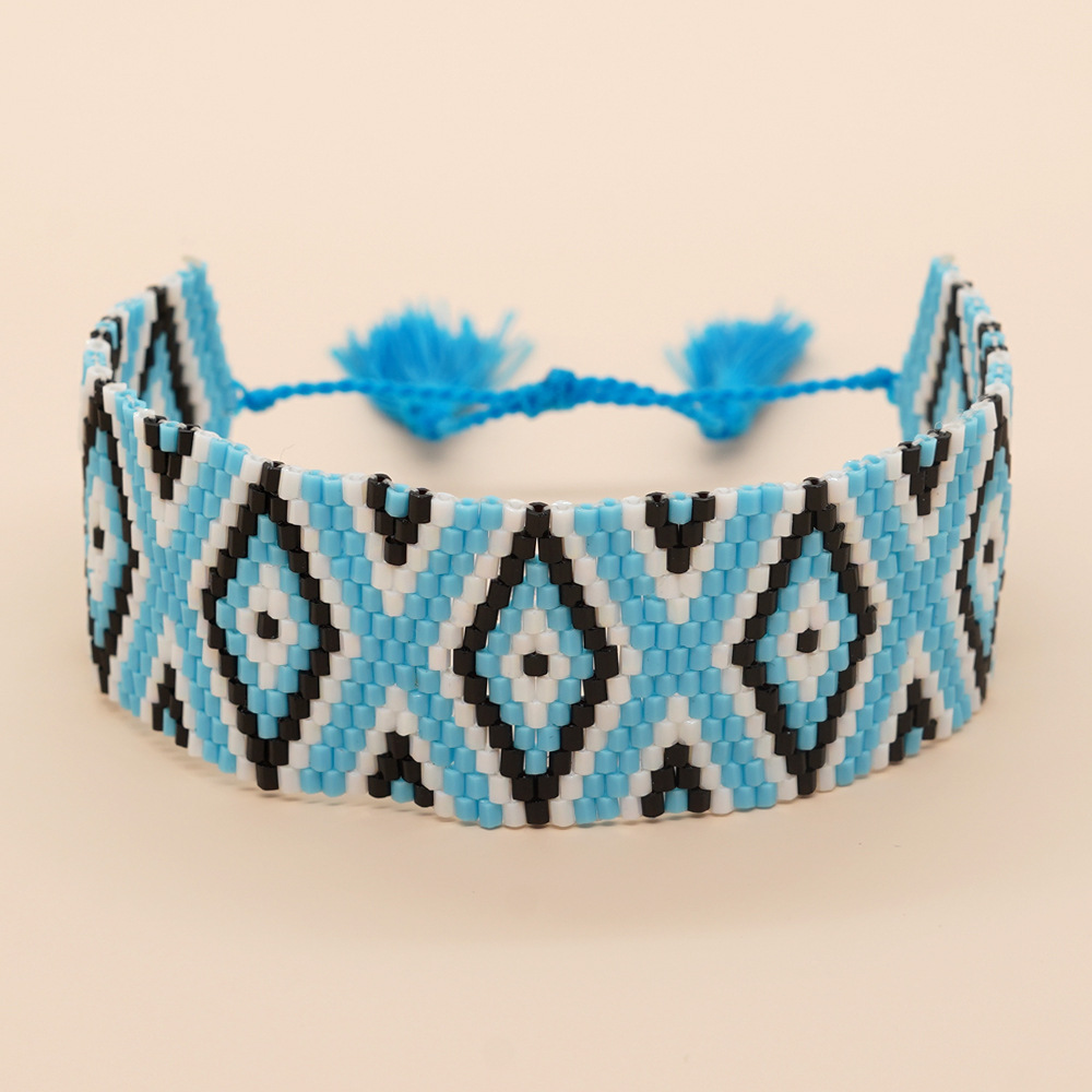 Bohemian Rhombus Seed Bead Rope Knitting Tassel Couple Drawstring Bracelets display picture 27