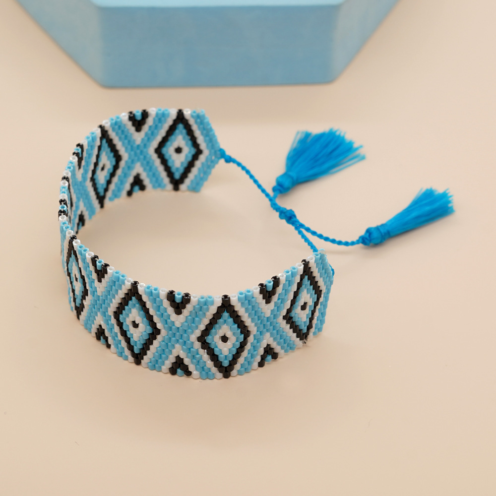 Bohemian Rhombus Seed Bead Rope Knitting Tassel Couple Drawstring Bracelets display picture 28