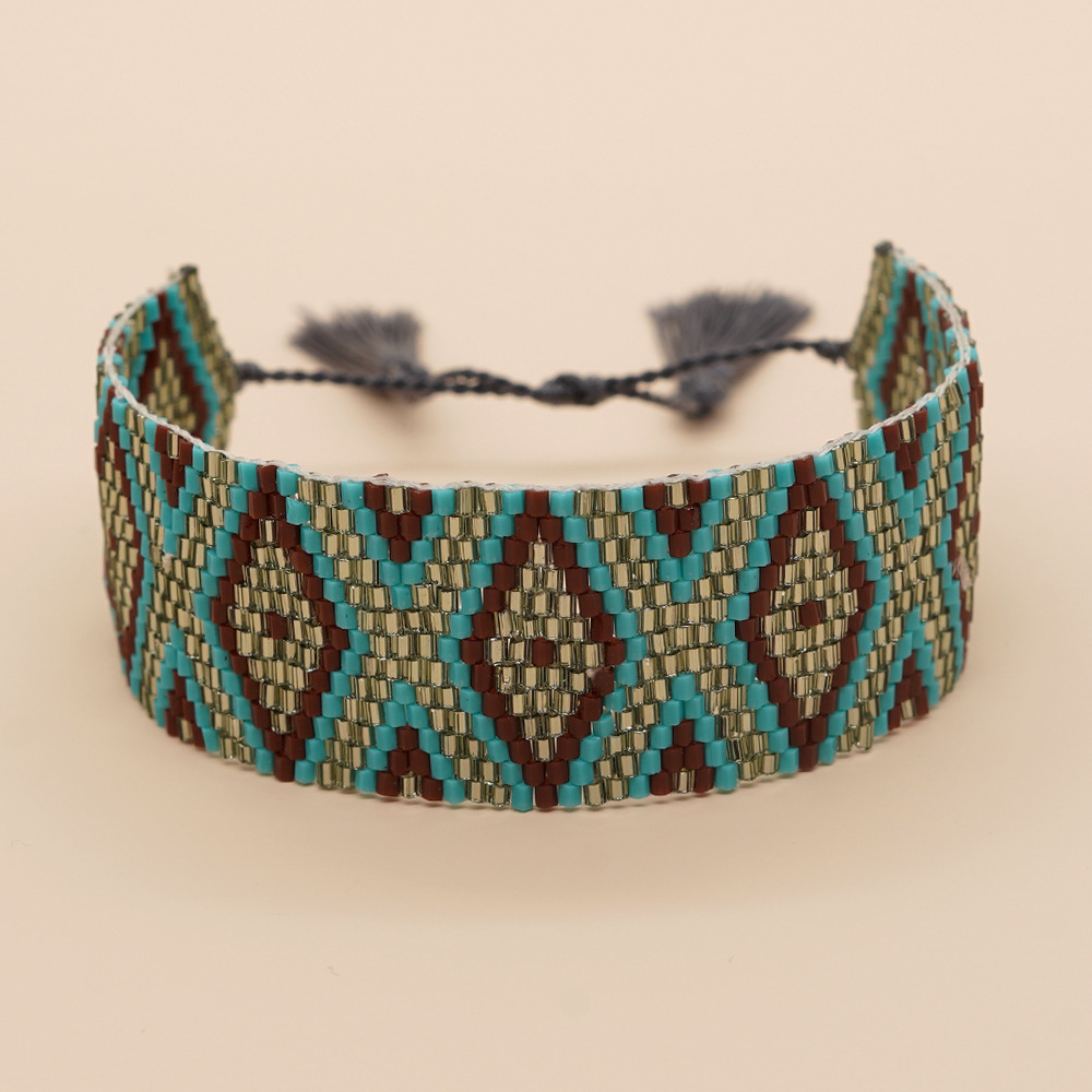 Bohemian Rhombus Seed Bead Rope Knitting Tassel Couple Drawstring Bracelets display picture 29
