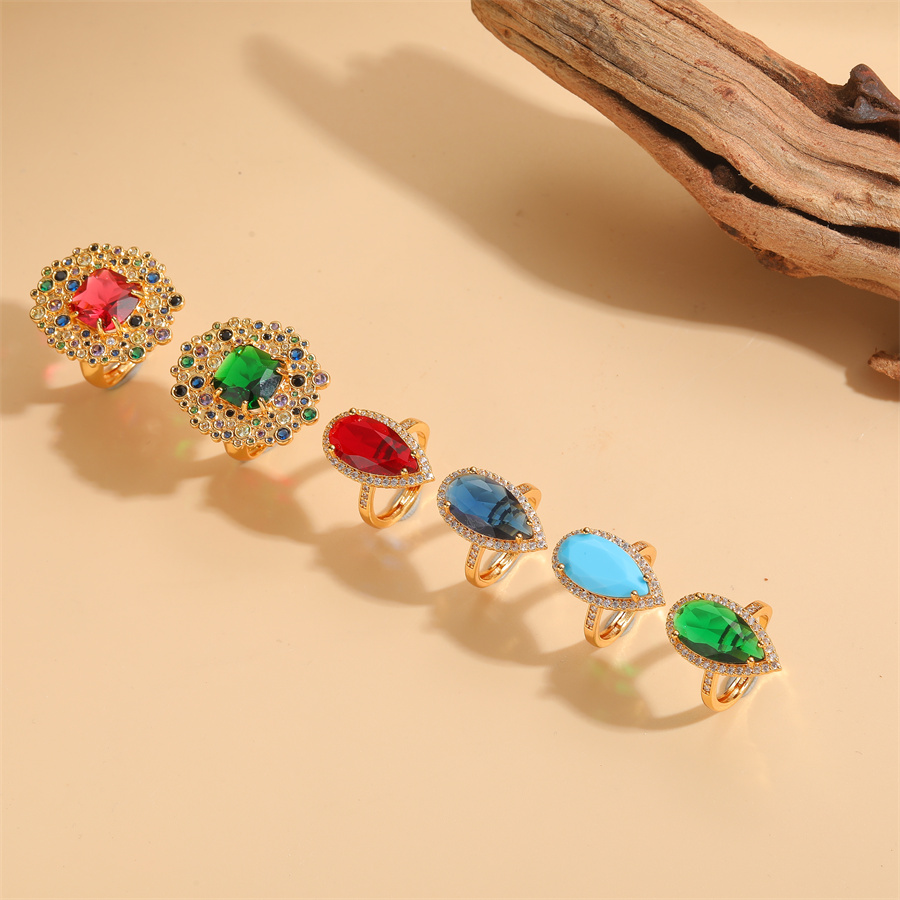 Elegant Classical Vintage Style Water Droplets Copper Plating Inlay Zircon 14k Gold Plated Open Rings display picture 5