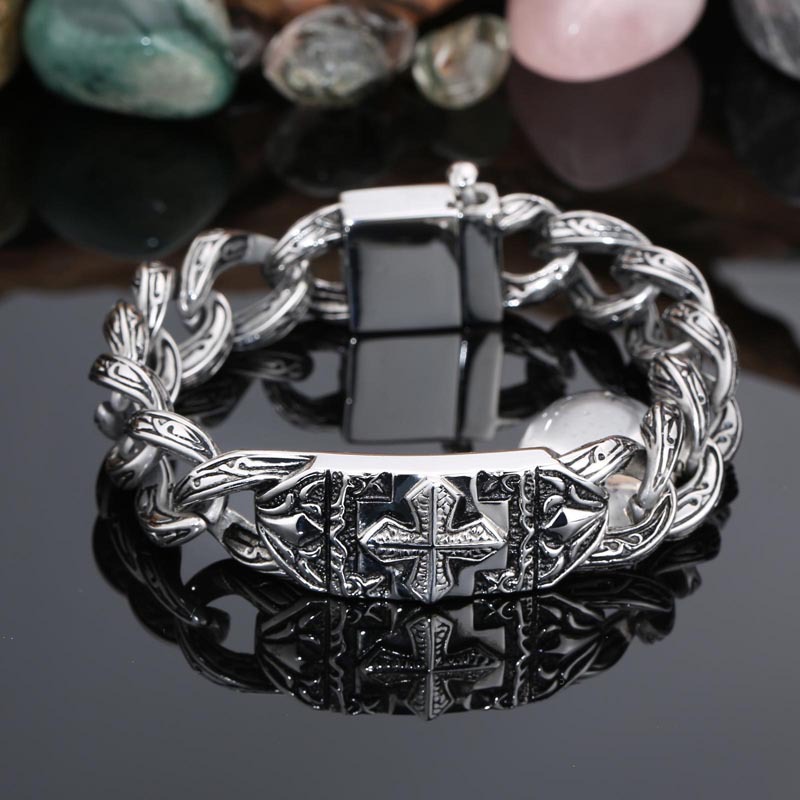 Wholesale Vintage Style Rock Cross Titanium Steel Bracelets display picture 1