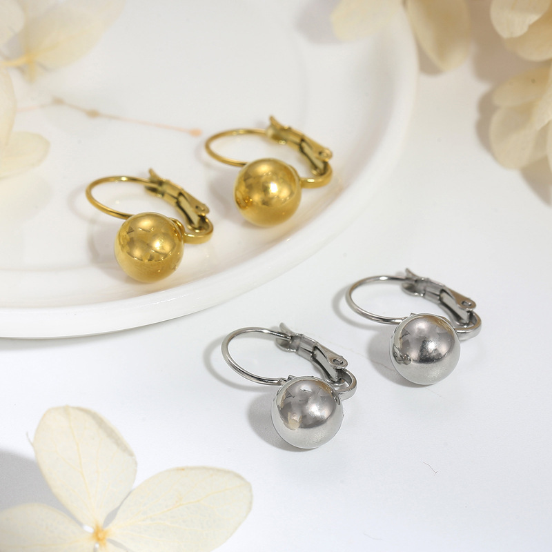 1 Pair Simple Style Ball Plating Titanium Steel Gold Plated Silver Plated Drop Earrings display picture 4