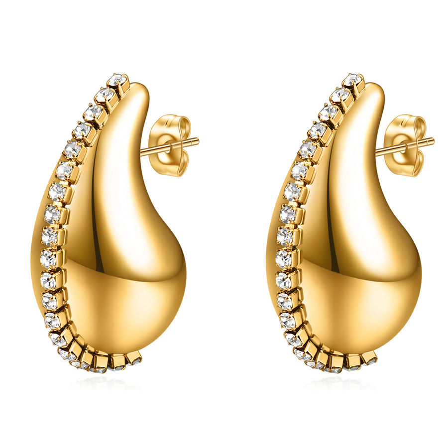 1 Pair Simple Style Solid Color Plating Stainless Steel Rhinestones 18K Gold Plated Ear Cuffs display picture 1