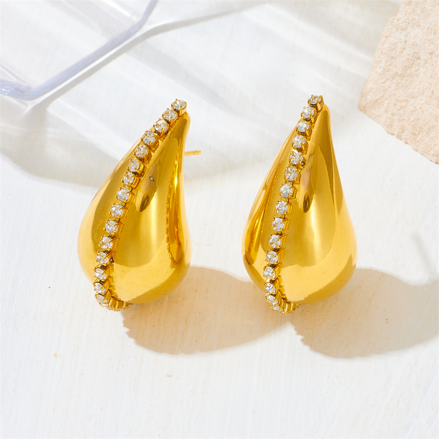 1 Pair Simple Style Solid Color Plating Stainless Steel Rhinestones 18K Gold Plated Ear Cuffs display picture 4