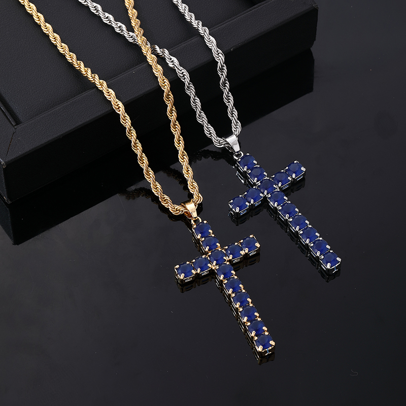 Wholesale Hip-Hop Vintage Style Simple Style Cross 304 Stainless Steel Copper Plating Inlay Zircon Pendant Necklace display picture 1
