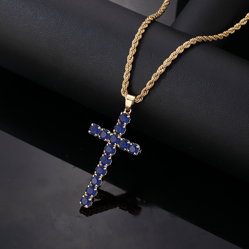 Wholesale Hip-Hop Vintage Style Simple Style Cross 304 Stainless Steel Copper Plating Inlay Zircon Pendant Necklace display picture 5