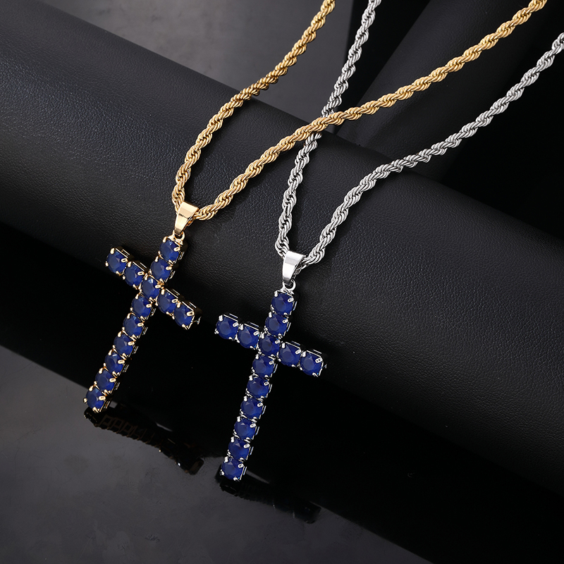 Wholesale Hip-Hop Vintage Style Simple Style Cross 304 Stainless Steel Copper Plating Inlay Zircon Pendant Necklace display picture 2