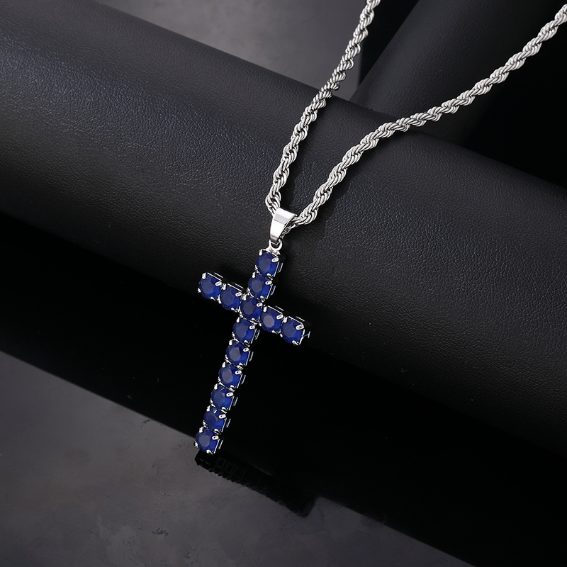 Wholesale Hip-Hop Vintage Style Simple Style Cross 304 Stainless Steel Copper Plating Inlay Zircon Pendant Necklace display picture 6