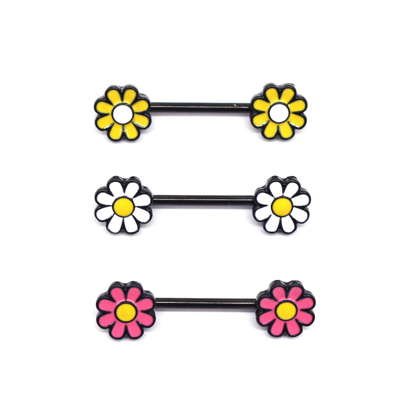 Simple Style Commute Floral Stainless Steel Alloy Epoxy Alloy Titanium Steel Nipple Ring display picture 2