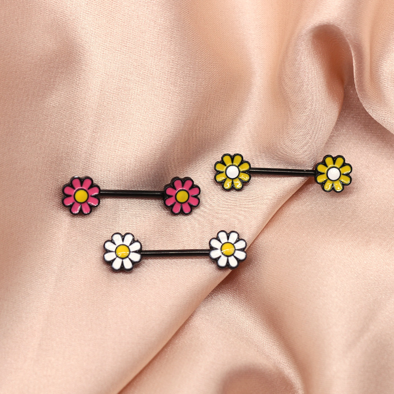 Simple Style Commute Floral Stainless Steel Alloy Epoxy Alloy Titanium Steel Nipple Ring display picture 5