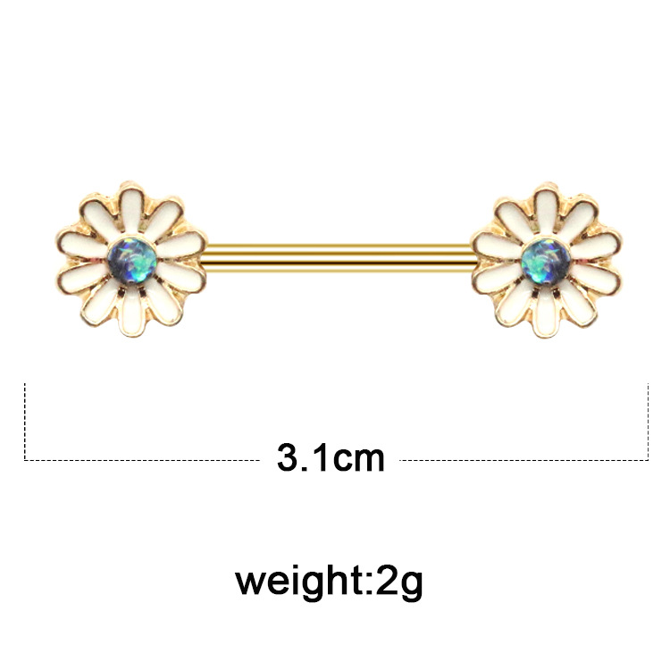 Simple Style Classic Style Flower Stainless Steel Alloy Epoxy Inlay Rhinestones Gold Plated Nipple Ring display picture 2