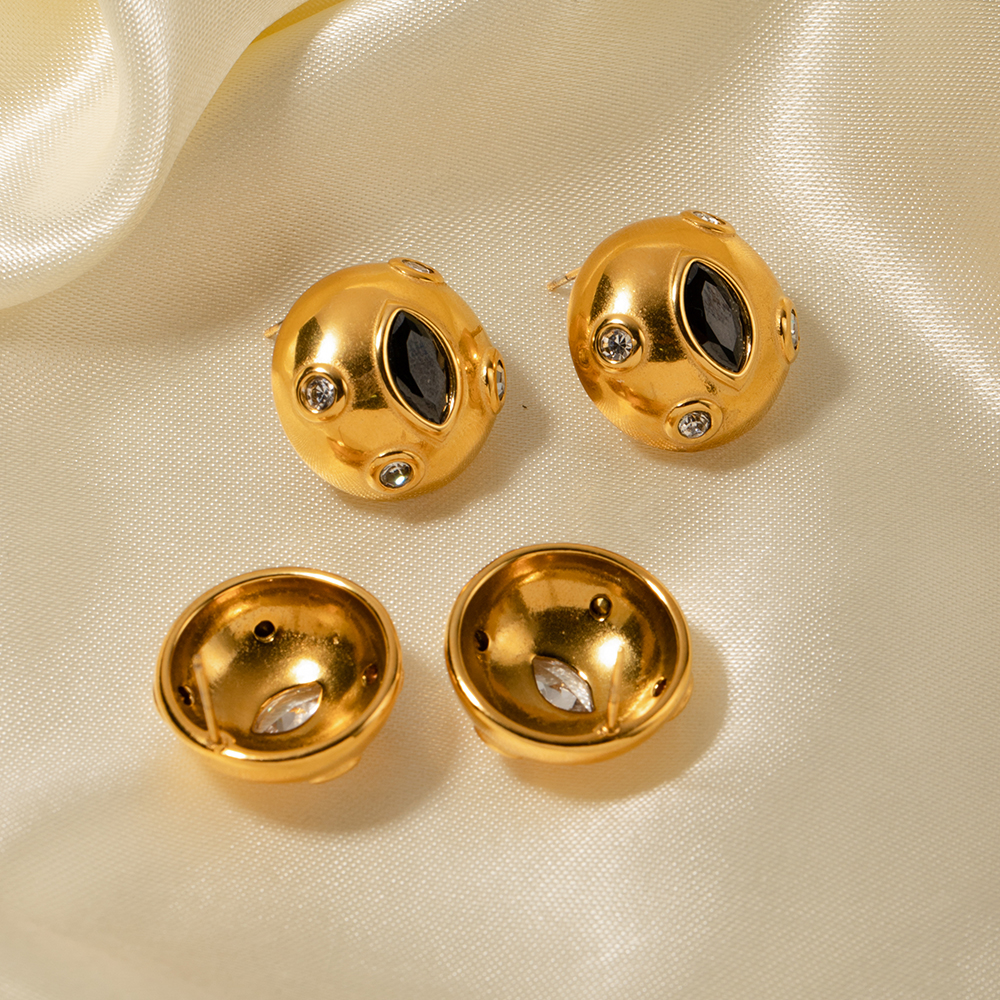 1 Par Estilo Simple Ronda Enchapado Acero Inoxidable Chapado En Oro De 18 Quilates. Pendientes display picture 4