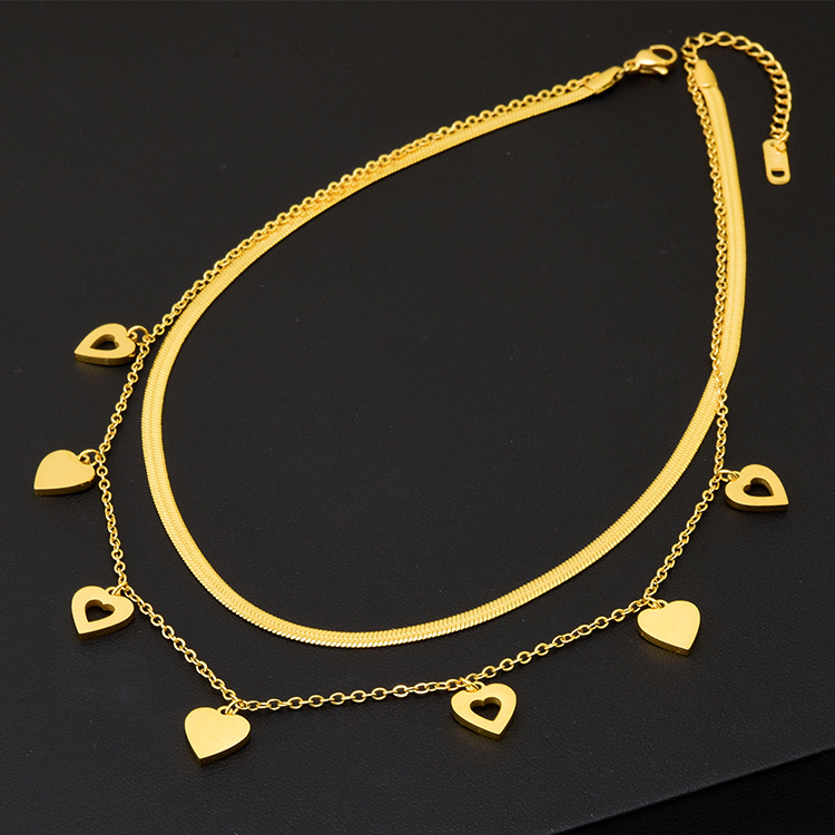 Elegant Simple Style Heart Shape Stainless Steel Plating 24k Gold Plated Layered Necklaces display picture 2
