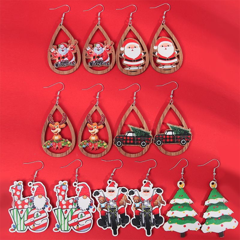 1 Paar Weihnachten Strassenmode Weihnachtsmann Schneeflocke Elch Aryl Holz Tropfenohrringe Ohrringe Ohrstecker display picture 20