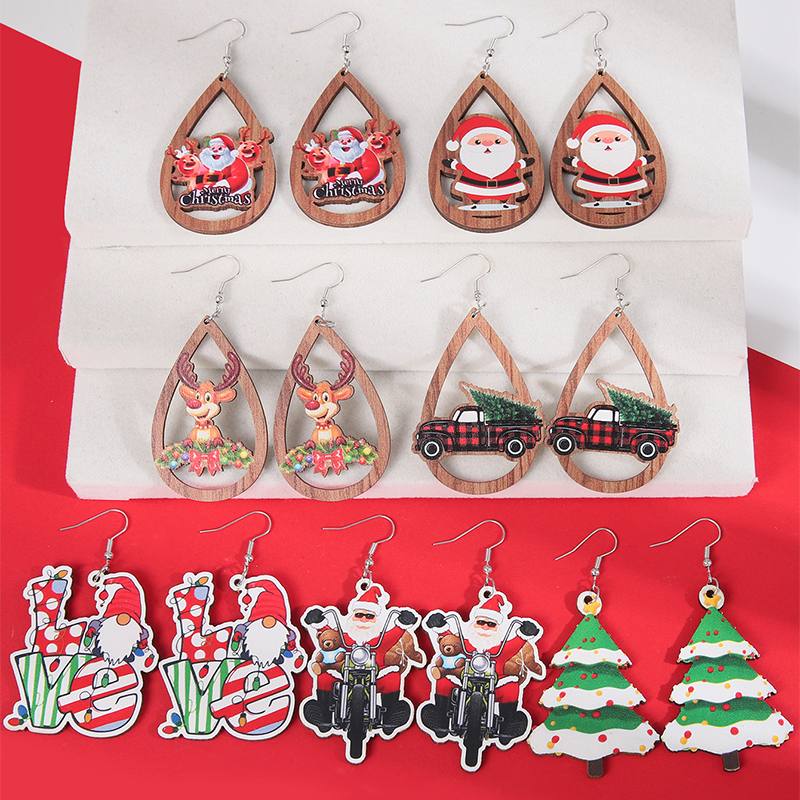 1 Paire Noël Vêtement De Rue Père Noël Flocon De Neige Wapiti Arylique Bois Boucles D'oreilles Des Boucles D'oreilles Boucles D'oreilles display picture 19