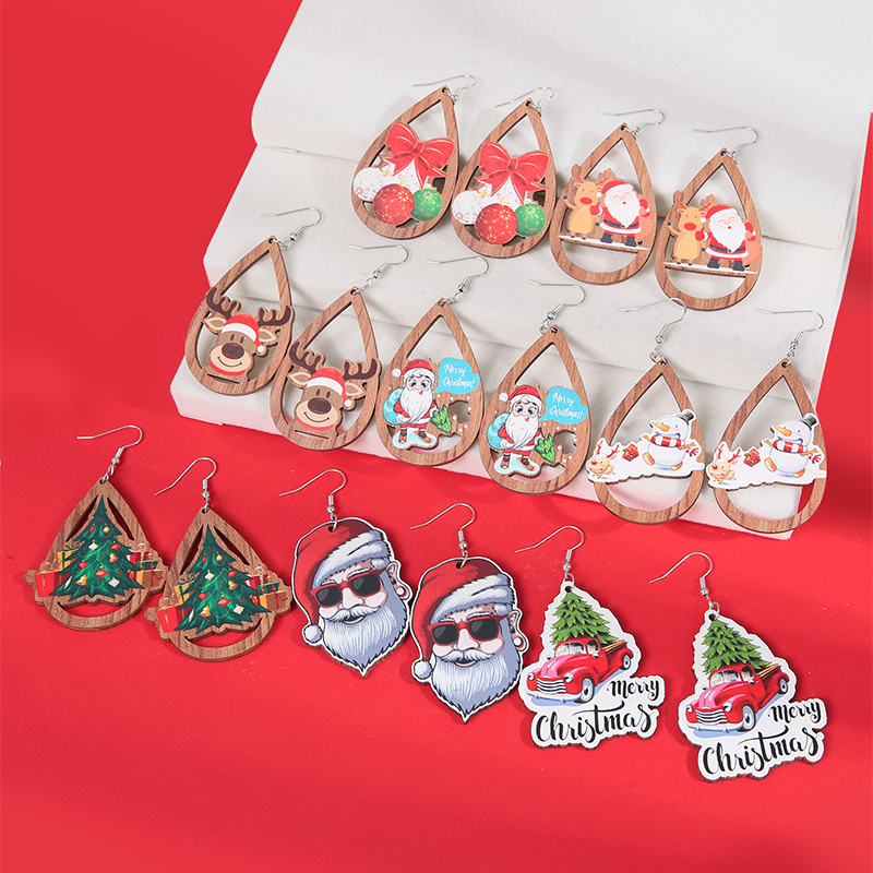 1 Pair Christmas Streetwear Santa Claus Snowflake Elk Arylic Wood Drop Earrings Earrings Ear Studs display picture 22