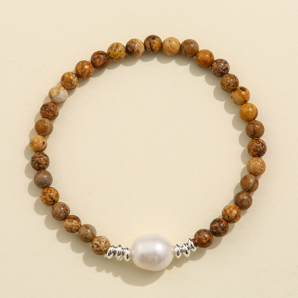 Vintage Style Solid Color Natural Stone Freshwater Pearl Copper Bracelets display picture 2