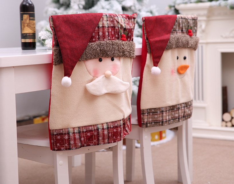 Christmas Cute Santa Claus Snowman Cloth Festival Chair Cover display picture 2