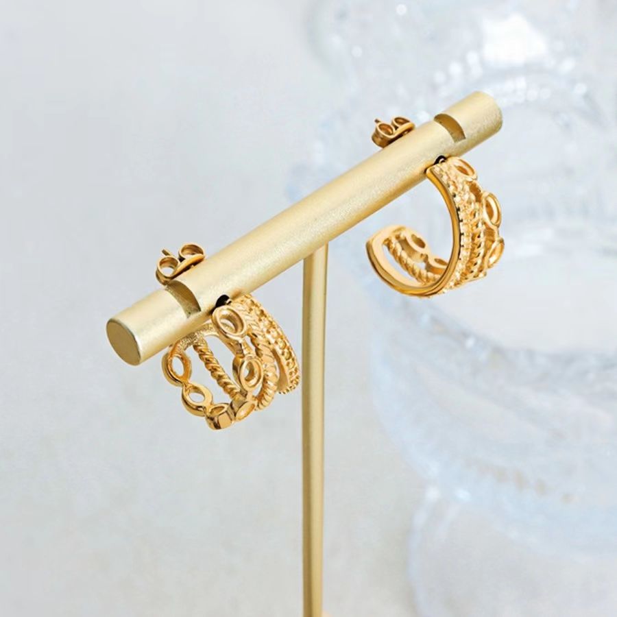 1 Pair Elegant Simple Style Geometric Plating Stainless Steel 18k Gold Plated Earrings display picture 4