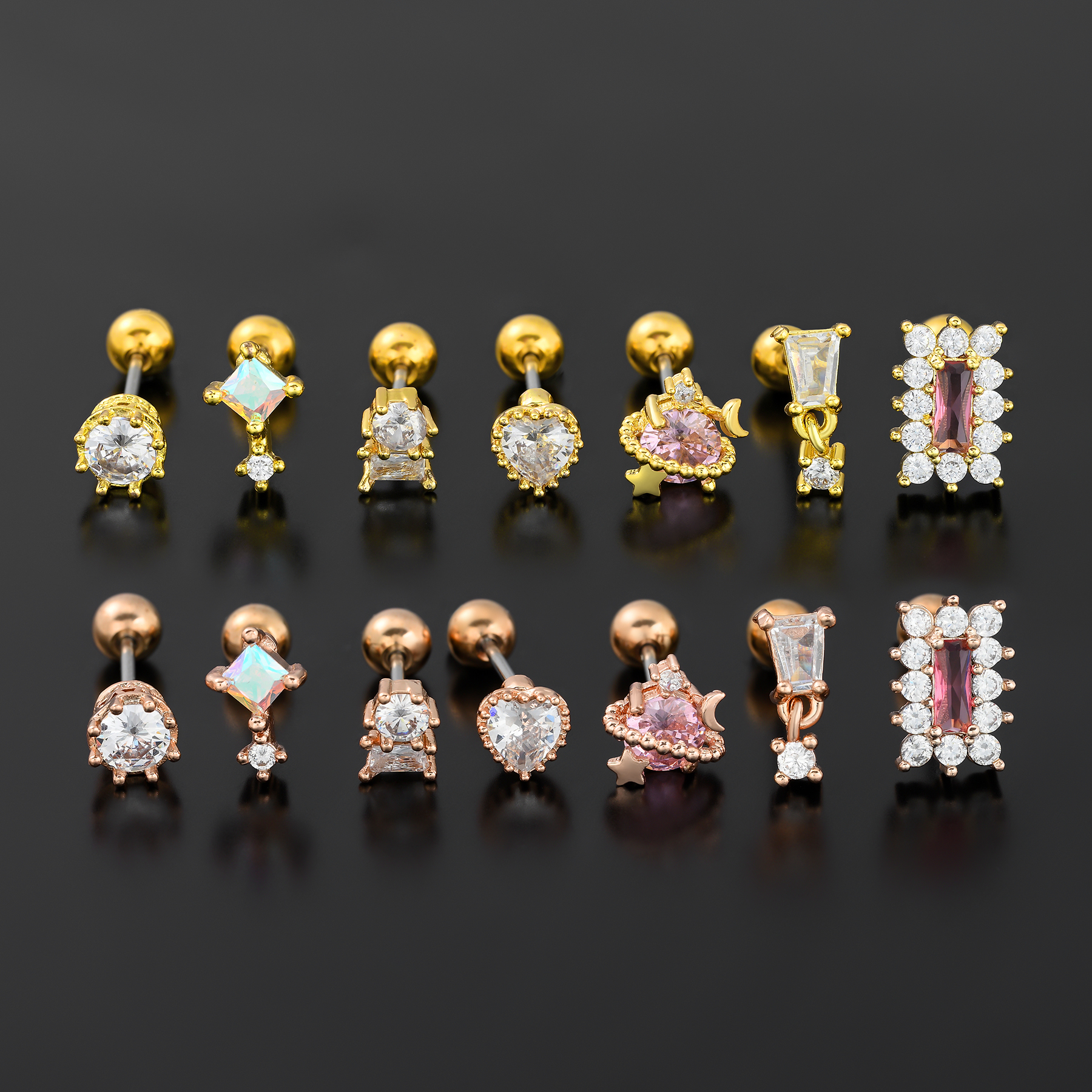 1 Piece Ig Style Vacation Simple Style Geometric Plating Inlay Brass Zircon 18k Gold Plated White Gold Plated Ear Studs display picture 4