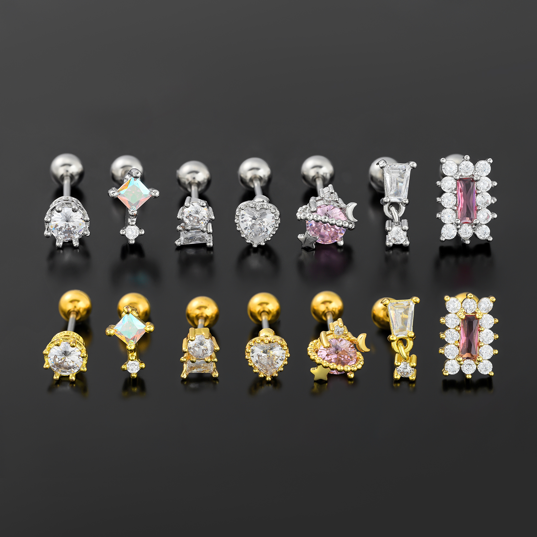1 Piece Ig Style Vacation Simple Style Geometric Plating Inlay Brass Zircon 18k Gold Plated White Gold Plated Ear Studs display picture 2