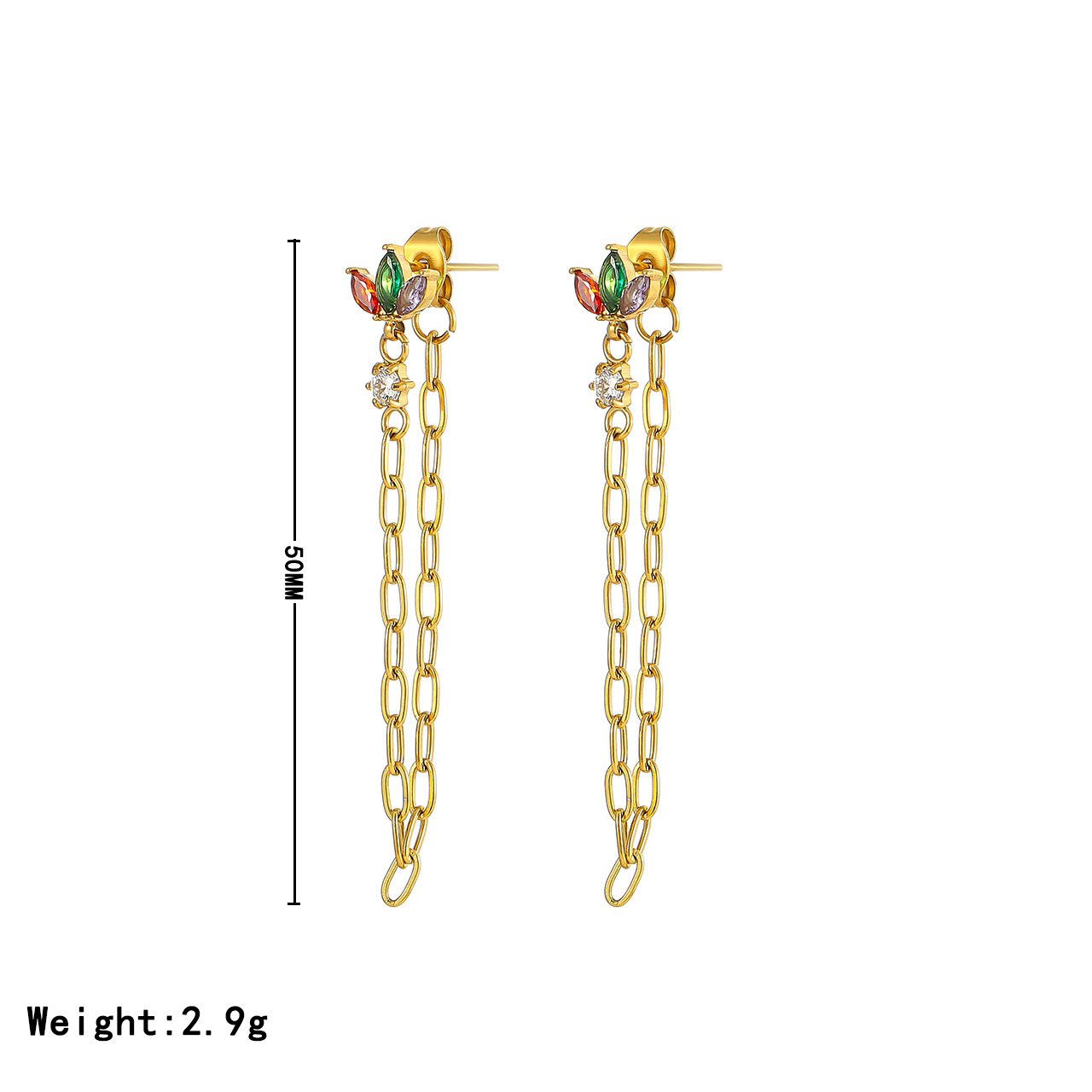 1 Pair Sweet Shamrock Flower Tassel Inlay Stainless Steel Zircon White Gold Plated Gold Plated Drop Earrings display picture 2