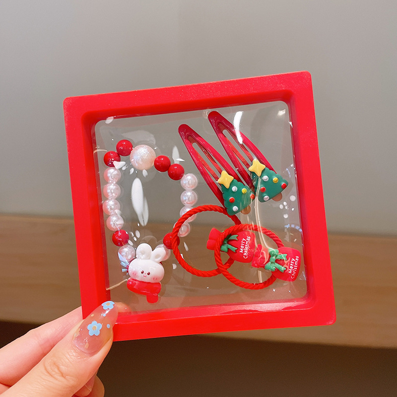 Cartoon-stil Weihnachten Kaninchen Blatt Weihnachtsmann Kunststoff Haarklammer Haargummi display picture 8