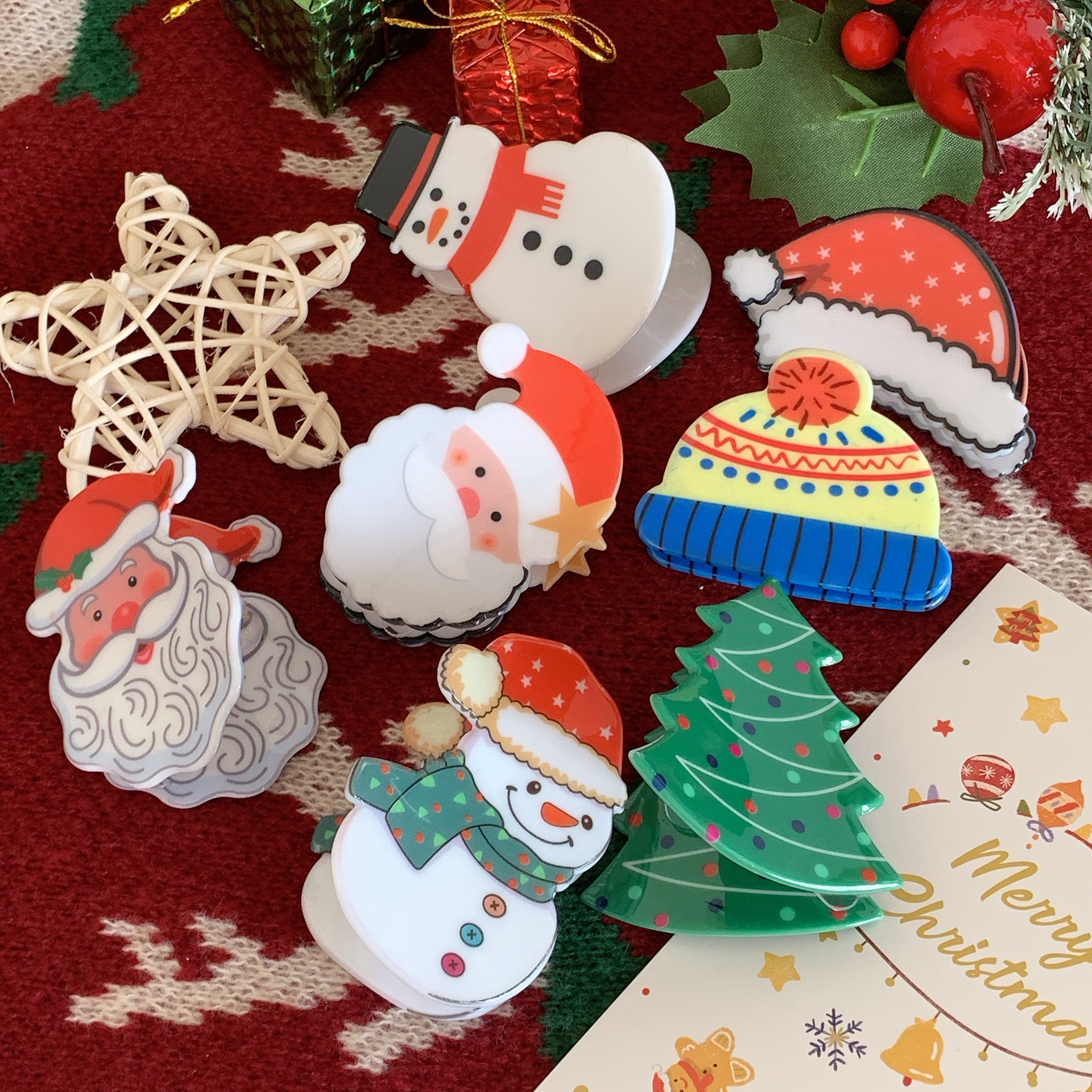 Cartoon Style Cute Christmas Tree Santa Claus Snowman Arylic Hair Claws display picture 6