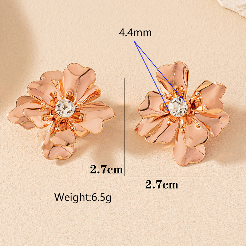 1 Pair Casual Romantic Sweet Flower Petal Floral Inlay Alloy Zircon Ear Studs display picture 8