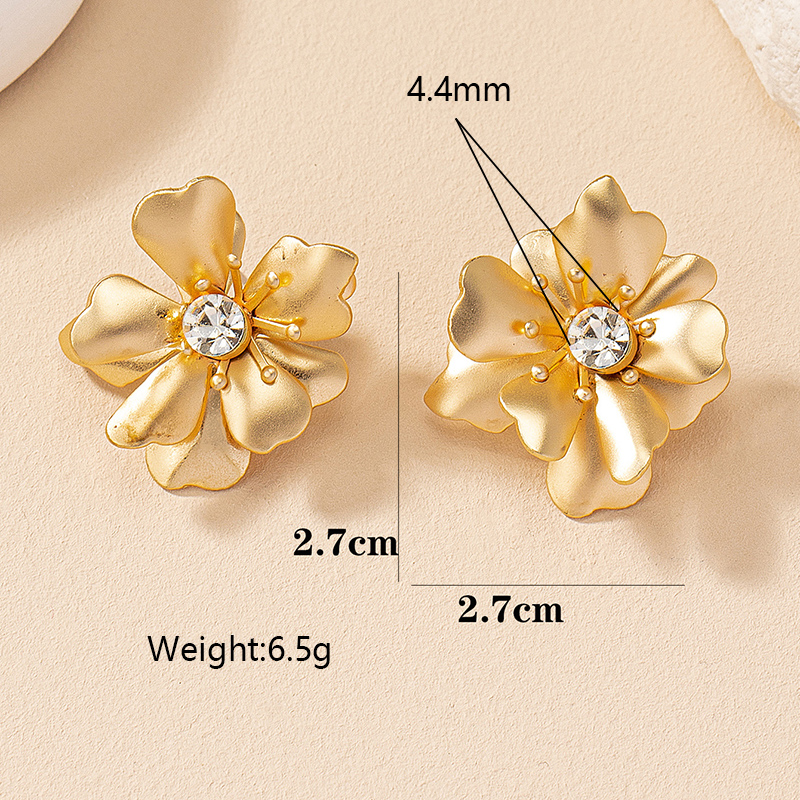 1 Pair Casual Romantic Sweet Flower Petal Floral Inlay Alloy Zircon Ear Studs display picture 13