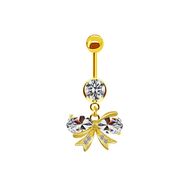 Shiny Peacock Butterfly Bow Knot Stainless Steel Copper Plating Inlay Crystal Rhinestones Zircon White Gold Plated Gold Plated Belly Ring display picture 13