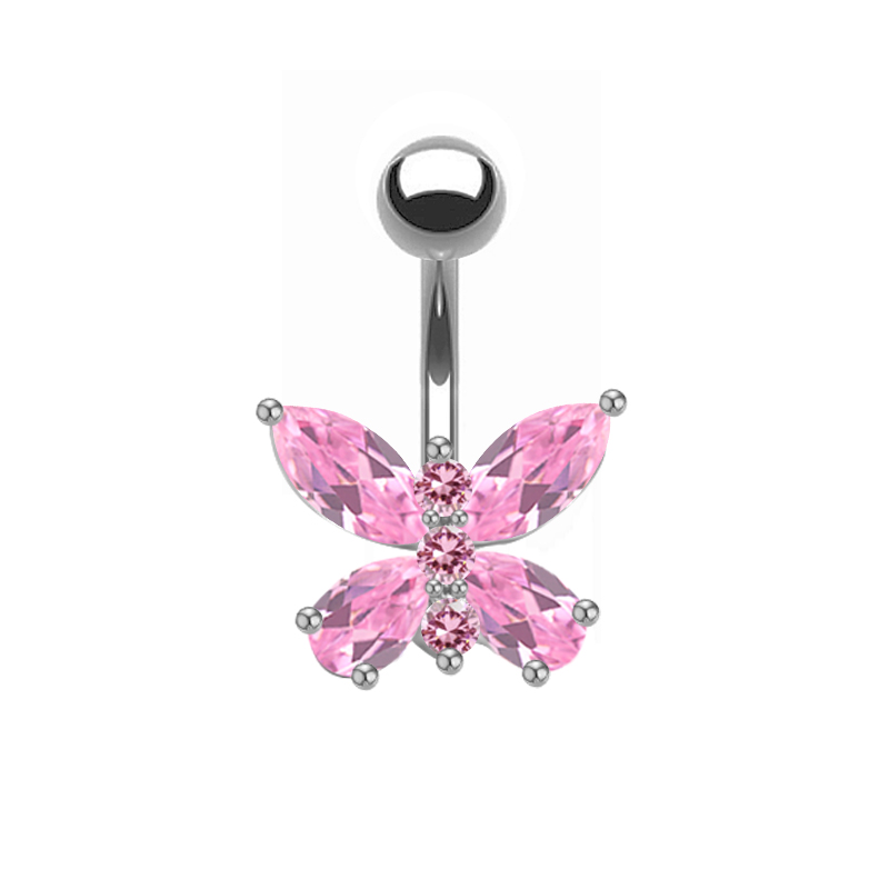 Shiny Peacock Butterfly Bow Knot Stainless Steel Copper Plating Inlay Crystal Rhinestones Zircon White Gold Plated Gold Plated Belly Ring display picture 10