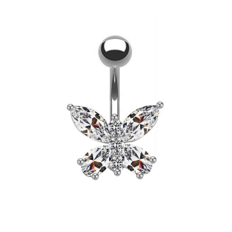Shiny Peacock Butterfly Bow Knot Stainless Steel Copper Plating Inlay Crystal Rhinestones Zircon White Gold Plated Gold Plated Belly Ring display picture 9