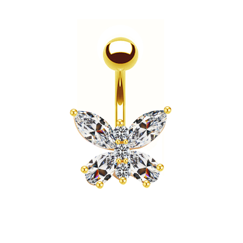 Shiny Peacock Butterfly Bow Knot Stainless Steel Copper Plating Inlay Crystal Rhinestones Zircon White Gold Plated Gold Plated Belly Ring display picture 8