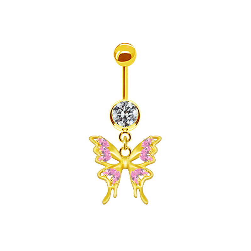 Shiny Peacock Butterfly Bow Knot Stainless Steel Copper Plating Inlay Crystal Rhinestones Zircon White Gold Plated Gold Plated Belly Ring display picture 4